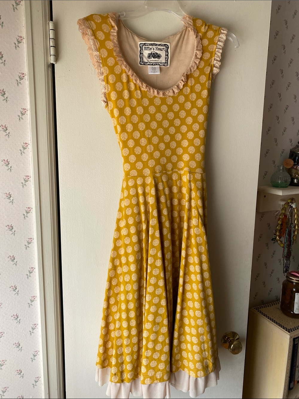 Adorable Effie's Heart yellow etched polka dot dress NWT